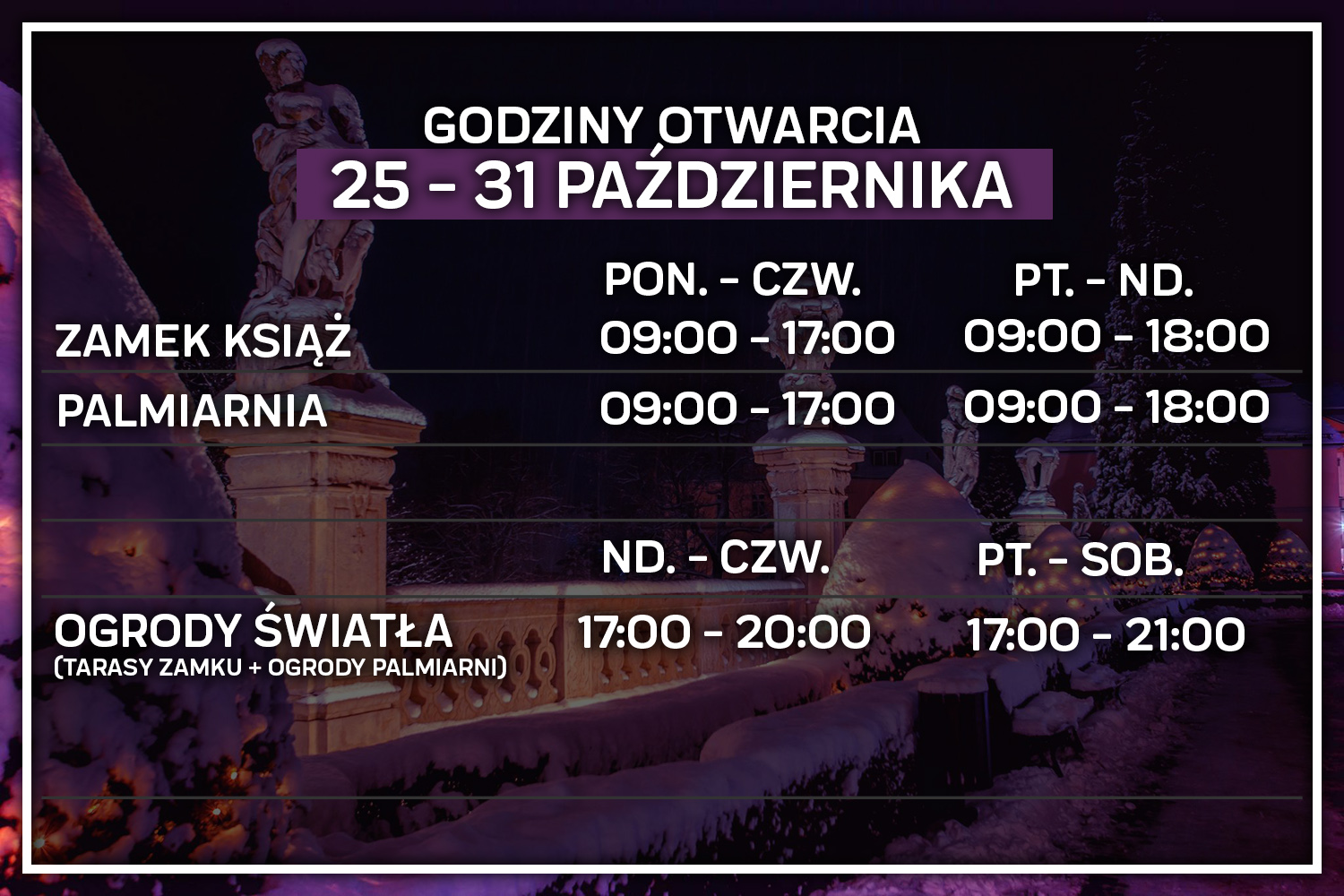 Grudzień 24 - Godziny Otwarcia Zamku Książ
