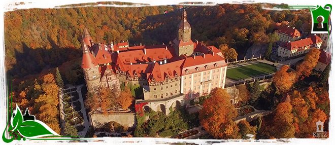 Bird's-eye view of the majestic Książ Castle