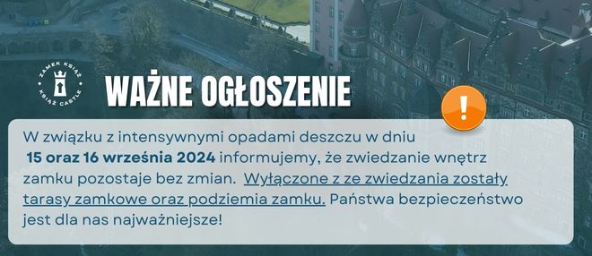 15 i 16 września - ważne informacje dot. zwiedzania zamku